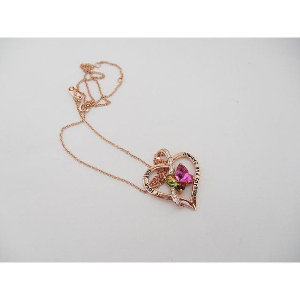 NWT Old Rubin Rose Gold over SS 18" Necklace, Message Heart & Butterfly Charm